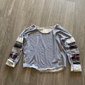 We The Free / Free People Striped Sweater with Aztec Print Sleeves